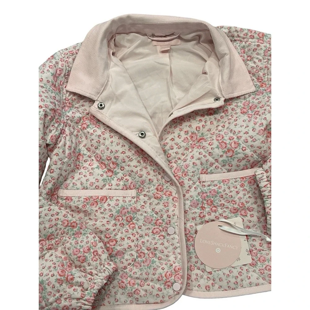 Love Shack Fancy Charlotte Rose Pink Quilted Barn Jacket Large NWT